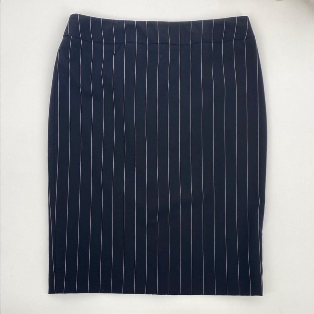 ARMANI COLLEZIONI Black Pinstripe Wool Midi Skirt